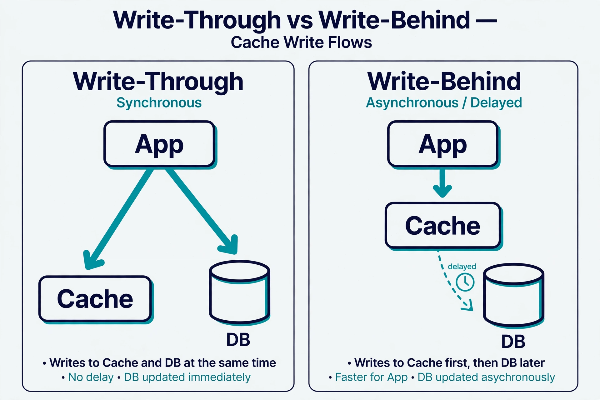 Comparison diagram of write-through vs write-behind flows