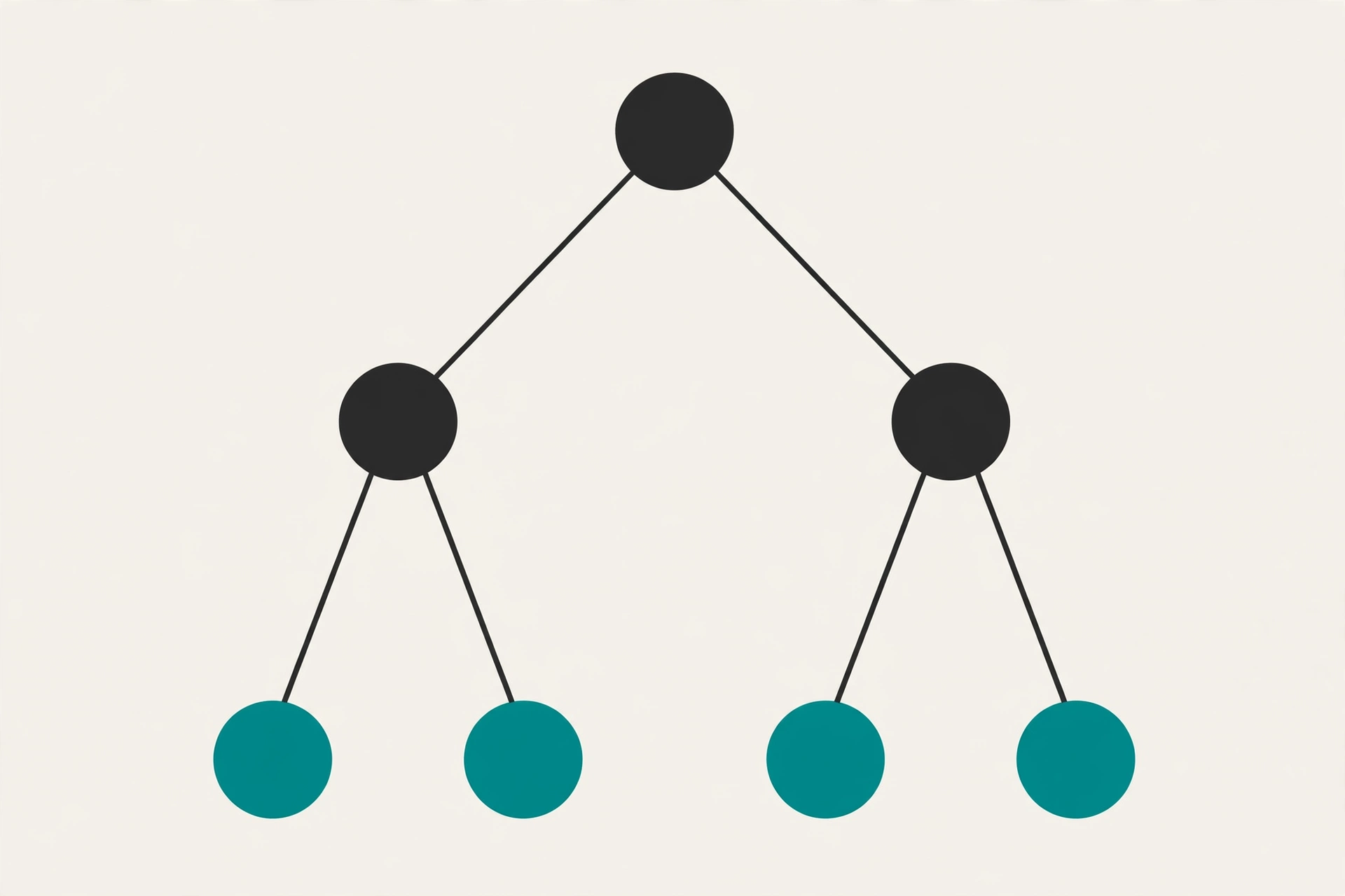 Abstract balanced tree diagram with a root node, child nodes, and leaves