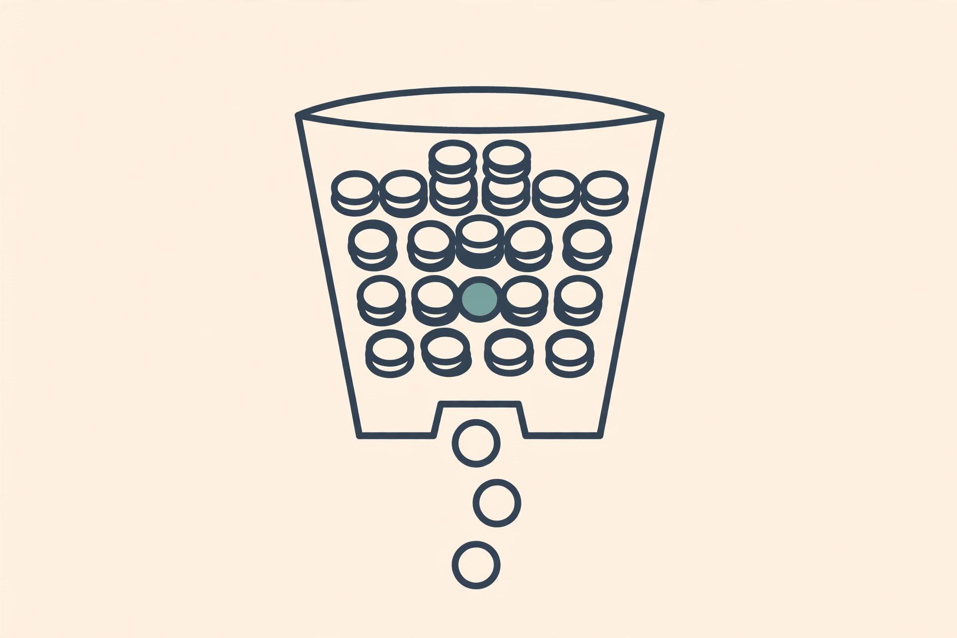 Illustration of a token bucket filling gradually and releasing tokens for each request