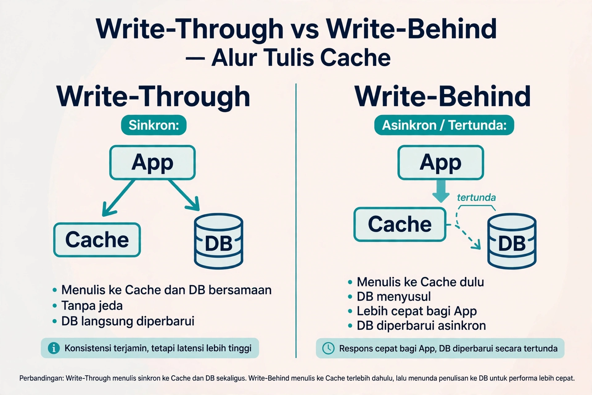 Diagram perbandingan alur write-through dan write-behind