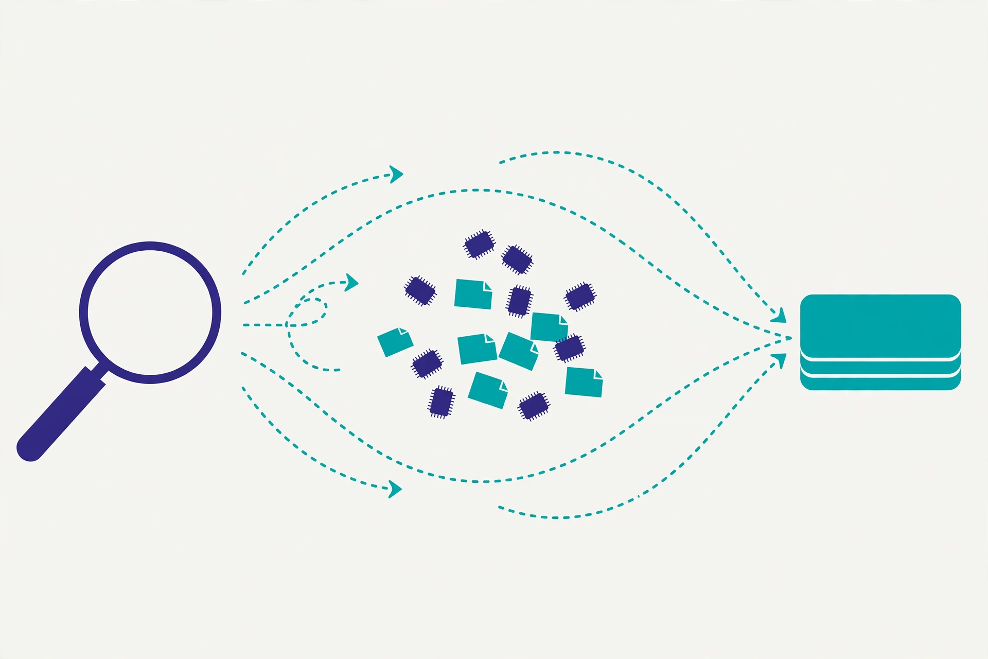 Diagram of memory retrieval flow: a query filtering a pile of memories into relevant context