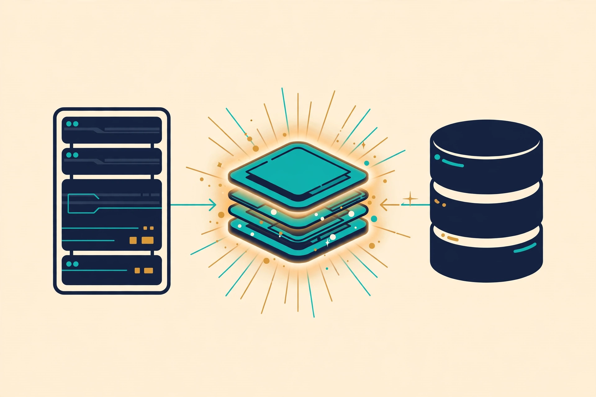 Illustration of a Redis cache layer between an application server and a database for Redis caching strategies